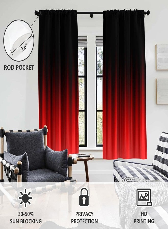AAtter Red and Black Window Curtain Abstract Boys Ombre Striped Boho Simple Gradient Teen Men Art Aesthetic Living Room Bedroom Drapes Treatment Fabric 1 Pair Home Decor, 42" W x 63" L, Modern - Image 3